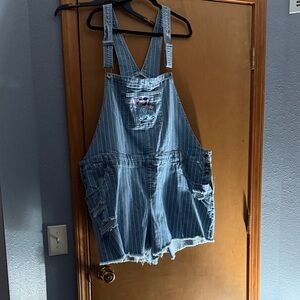 Disney Stitch Striped Overalls with Distressed Details